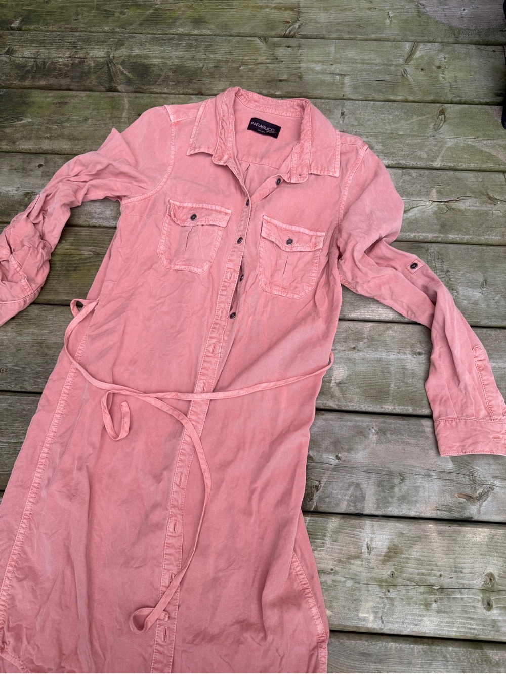 Parasuco Dusty Pink Long-Sleeve Shirt Dress with Tie